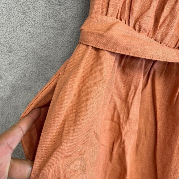 NEW Briggs Women's M Flutter Sleeve Linen Blend Midi SunDress Rust Orange - Picture 11 of 12